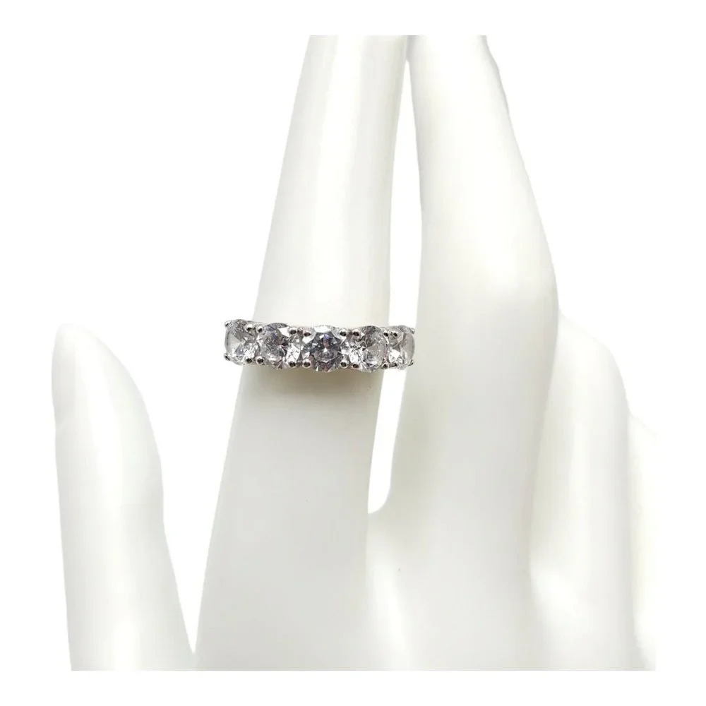 925 Sterling Silver Faceted Eternal Five Stone Ring Vintage Size 5
